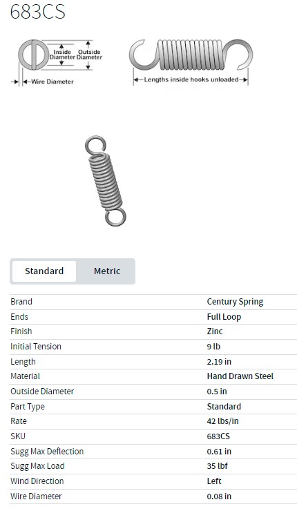 EXTENSION SPRING 0.500" OD X 2.35" OAL X 0.080" WIRE OPEN LOOP